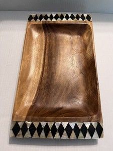 Acacia Wood Tray w/ MOP Detail Handmade